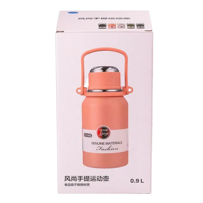 Термос із нержавіючої сталі 900 мл з ручкою тримає тепло до 12 годин Рожевий (HP157P) - зображення 3