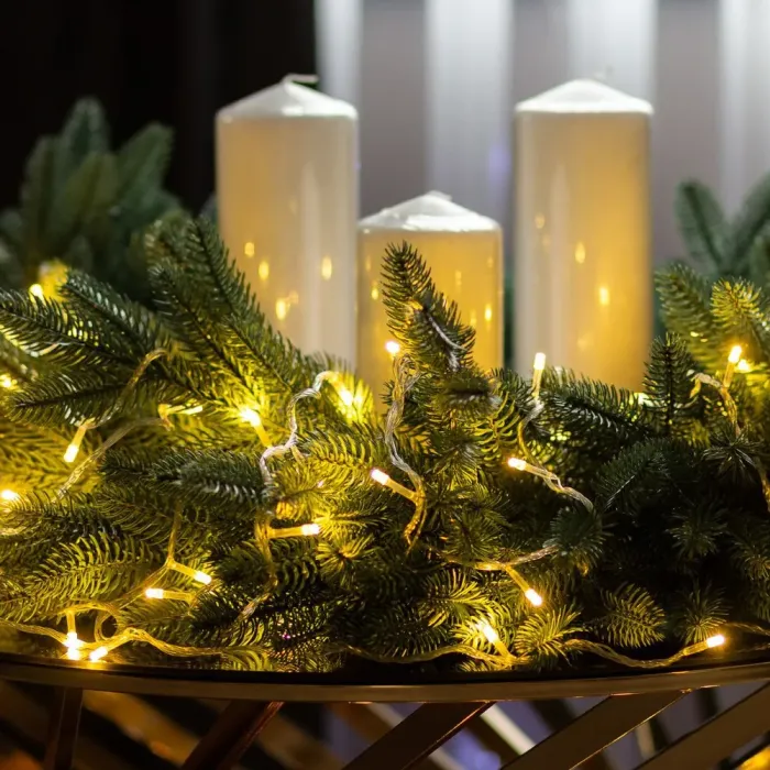 Гірлянда нитка 6м на 100 LED лампочок світлодіодна білий провід 8 режимів жовта (W100LEDY) - зображення 2