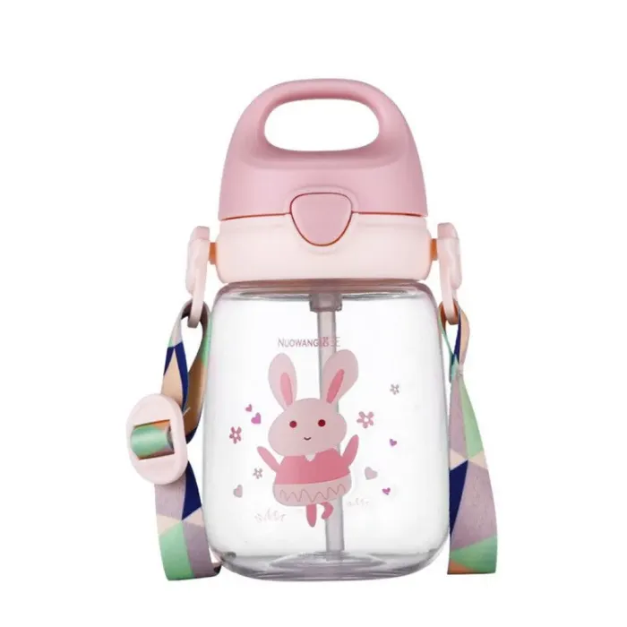 Бутылка для воды с трубочкой 380 мл детская фляга для дозатора и ручки Розовый - изображение 1