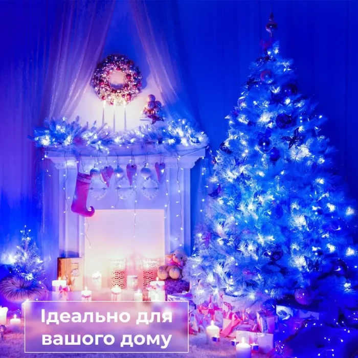 Гірлянда нитка 16м на 300 LED лампочок світлодіодна білий провід 8 режимів синя (W300LEDBL) - зображення 6