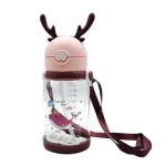 Пляшка для води з трубочкою 550 мл фляга прозора для напоїв з дозатором та ремінцем Рожевий (HP161P)