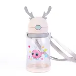 Пляшка для води з трубочкою 550 мл фляга прозора для напоїв з дозатором та ремінцем Бежевий (HP161BE)