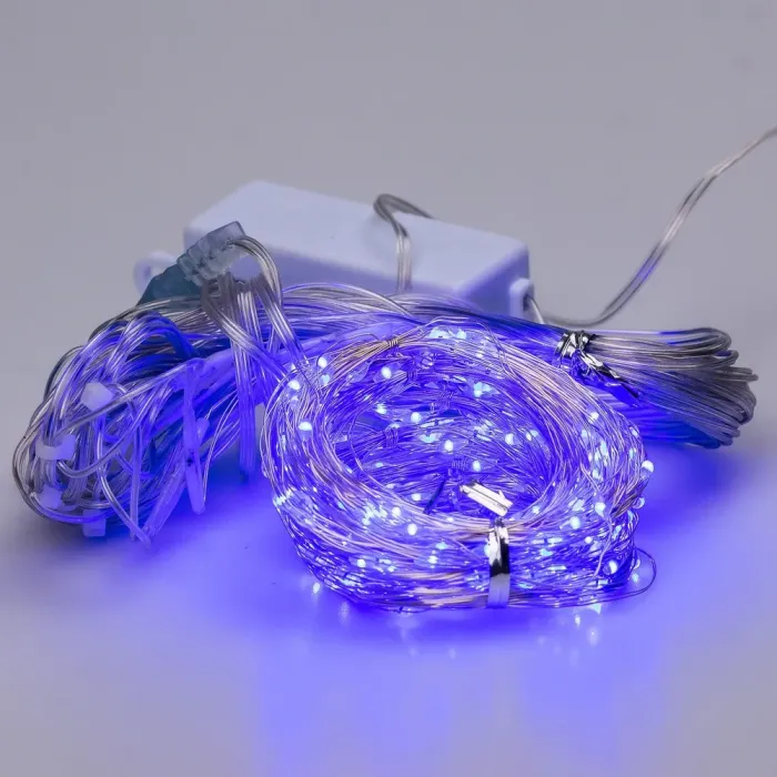 Гірлянда штора 3х3 м Роса на 200 LED лампочок світлодіодна мідний провід 8 режимів 10 ниток синя (173306BL) - зображення 2