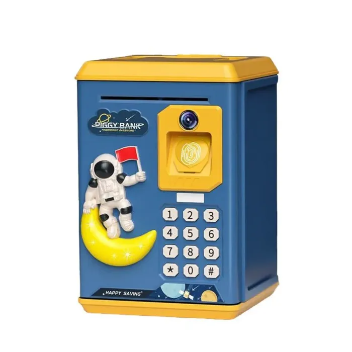 Сейф скарбничка електронна дитяча музична з купюроприймачем кодовим замком і відбитком пальця Синій (668818BL) - зображення 1