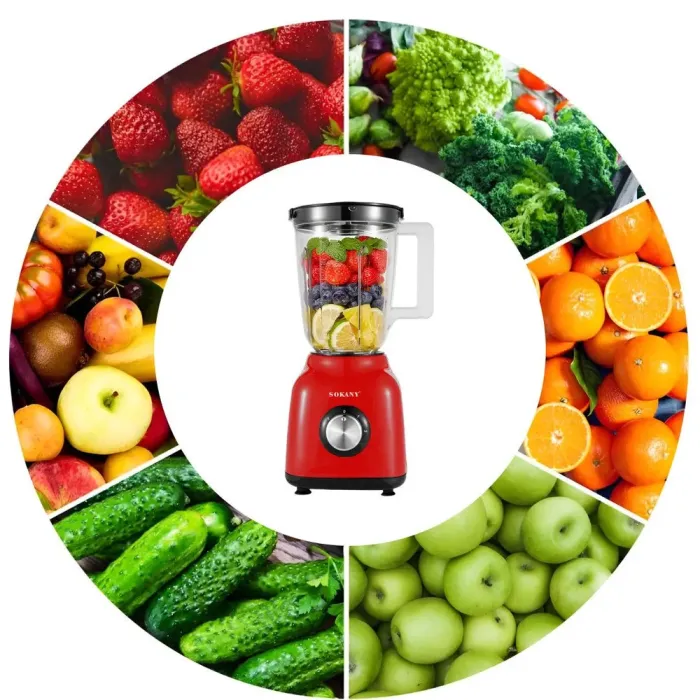 Блендер портативный 2 в 1 с чашей 1,5 л и 3 режима скорости 500 Вт. Sokany SK-168 Красный (SK168R) - изображение 5