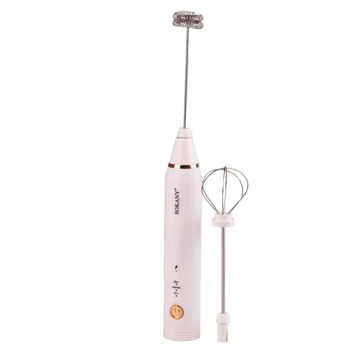 Капучинатор аккумуляторный 1200 мАч бесшумный с USB зарядкой 2 насадки Sokany SK-1772 Белый (SK1772W) - изображение 1