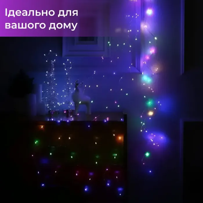 Гірлянда Роса 5 метрів на батарейках гнучка на 50 LED світлодіодна гірлянда мідний провід кольорова (1733021ML) - зображення 6