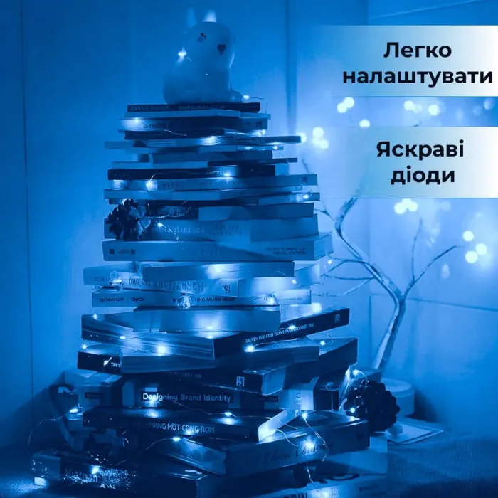 Гірлянда Роса 5 метрів на батарейках гнучка на 50 LED світлодіодна гірлянда мідний провід синя (1733022BL) - зображення 3