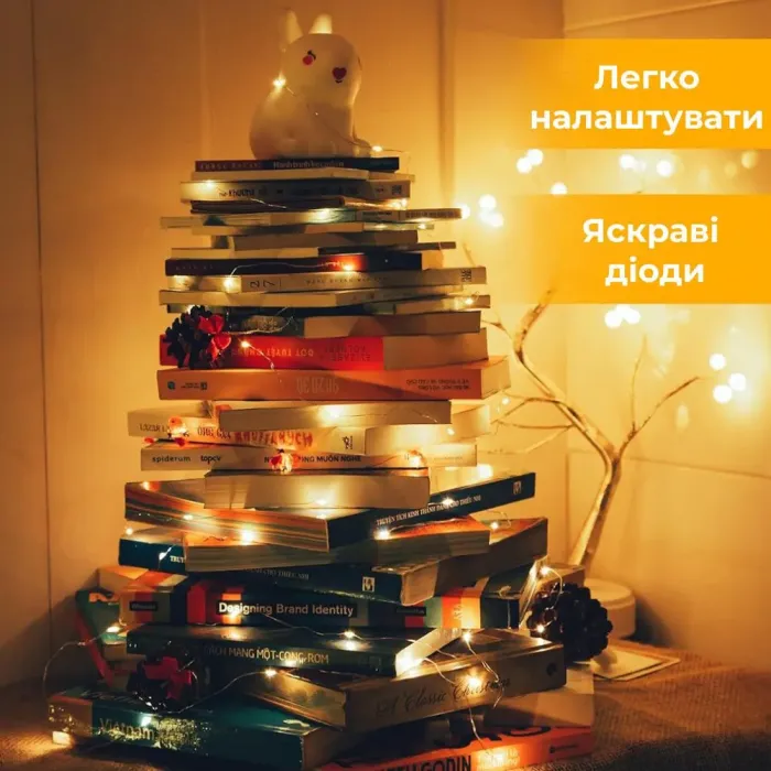 Гірлянда Роса 5 метрів на батарейках гнучка на 50 LED світлодіодна гірлянда мідний провід жовта (1733024Y) - зображення 3