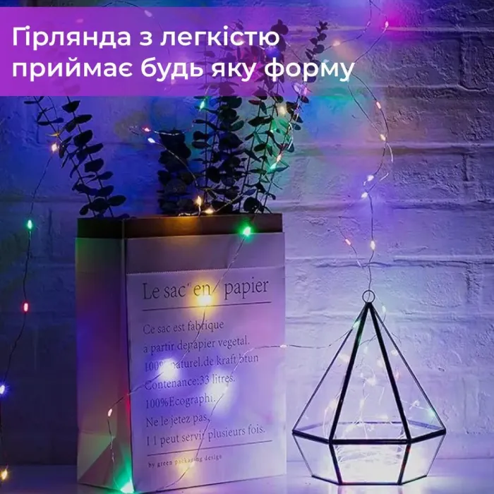 Гірлянда Роса 10 метрів на батарейках гнучка на 100 LED світлодіодна гірлянда мідний провід кольорова (1733027ML) - зображення 5