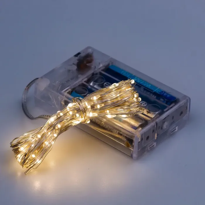 Гірлянда Роса 10 метрів на батарейках гнучка на 100 LED світлодіодна гірлянда мідний провід жовта (1733030Y) - зображення 2