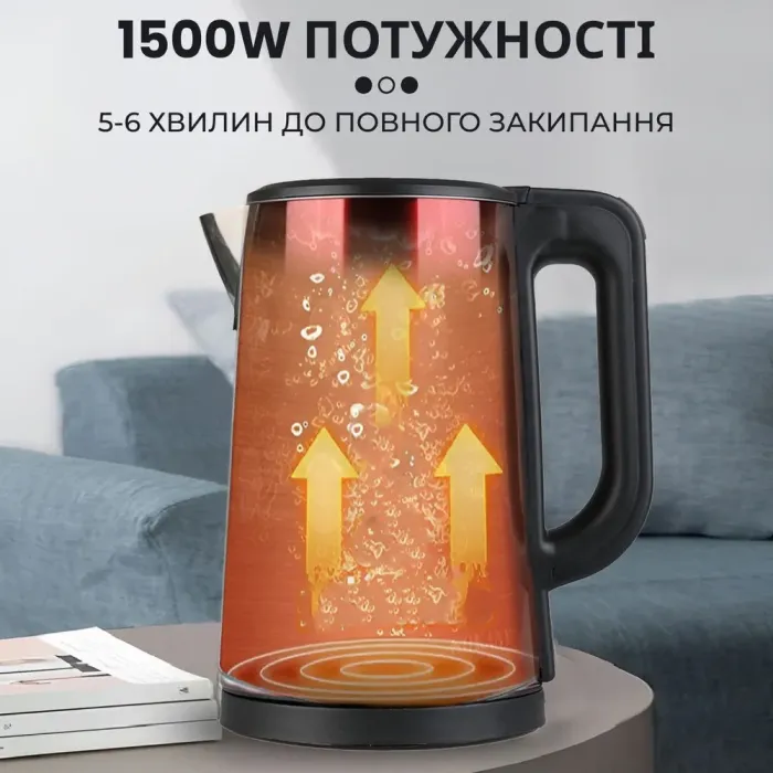 Электрочайник бесшумный из нержавеющей стали на 2,5 л 1500 Вт. - изображение 8