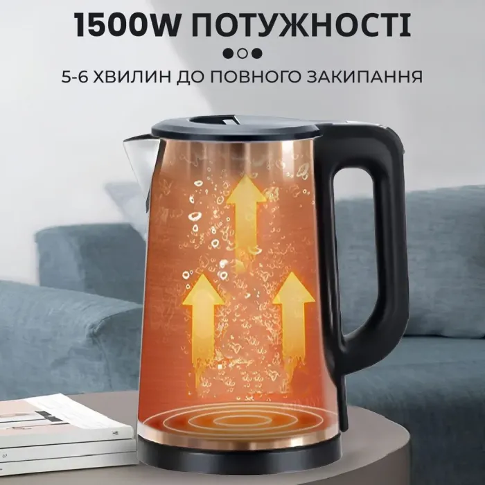 Електрочайник безшумний з нержавіючої сталі на 2,5 л 1500 Вт Sokany SK-SH-1088 Сталь (SKSH1088SS) - зображення 8