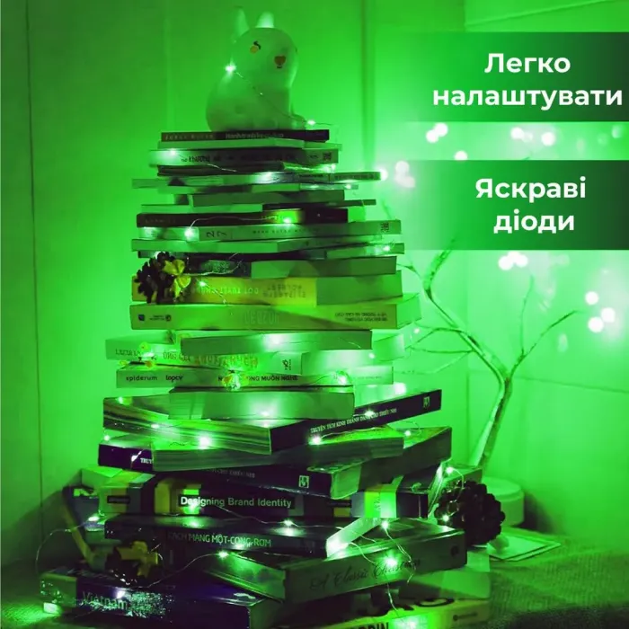 Гірлянда Роса 10 метрів на батарейках гнучка на 100 LED світлодіодна гірлянда мідний провід зелена (1733031GR) - зображення 4