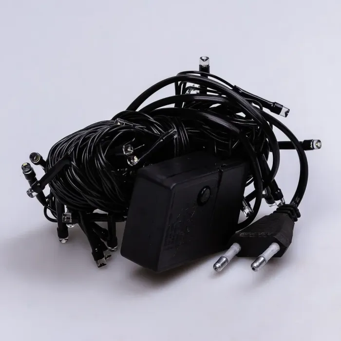 Гірлянда нитка 6м на 100 LED лампочок світлодіодна чорний провід 8 режимів роботи біла (M100LEDW) - зображення 8