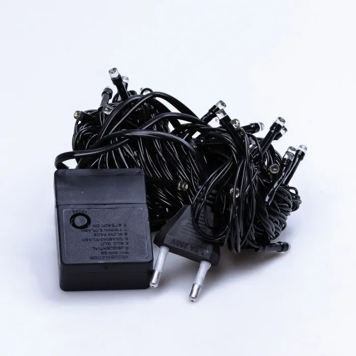 Гірлянда нитка 6м на 100 LED лампочок світлодіодна чорний провід 8 режимів роботи жовта (M100LEDY) - зображення 8