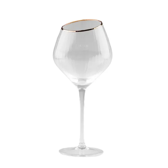 Бокал для вина высокий прозрачный прозрачный ребристый из стекла с золотым ободком набор 6 шт (HP80) - изображение 1