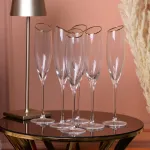 Келих для шампанського фігурний з тонкого скла ребристий із золотим обідком набір 6 шт (HP79)