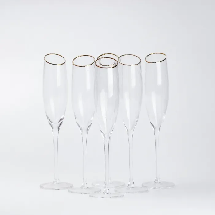 Бокал для шампанского фигурный из тонкого ребристого стекла с золотым ободком набор 6 шт (HP79) - изображение 2