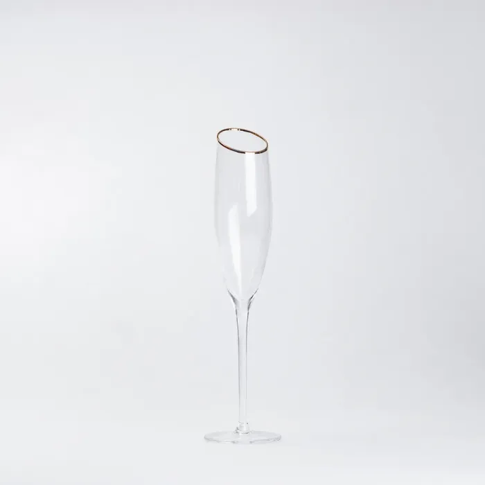 Бокал для шампанского фигурный из тонкого ребристого стекла с золотым ободком набор 6 шт (HP79) - изображение 3