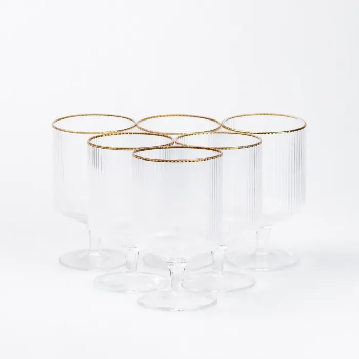 Бокал для вина фигурный на ножке прозрачный с золотым ободком столовый набор 6 шт. (HP83) - изображение 2