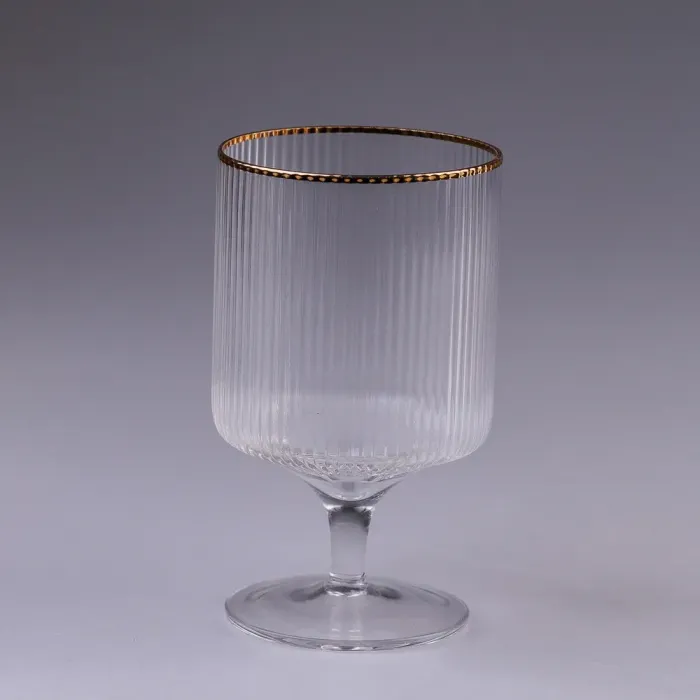 Бокал для вина фигурный на ножке прозрачный с золотым ободком столовый набор 6 шт. (HP83) - изображение 4