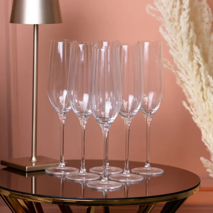 Бокал для шампанского фигурный из тонкого стекла ребристый набор 6 шт. (HP95) - изображение 1