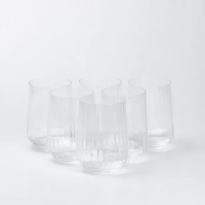 Стакан для напитков высокая фигурная прозрачная ребристая из стекла набор 6 шт (HP98) - изображение 2