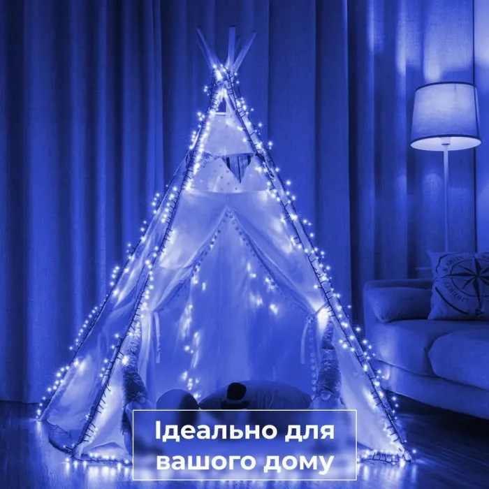 Гірлянда нитка 22 м на 500 LED лампочок світлодіодна чорний провід 8 режимів работи синя (M500LEDBL) - зображення 6