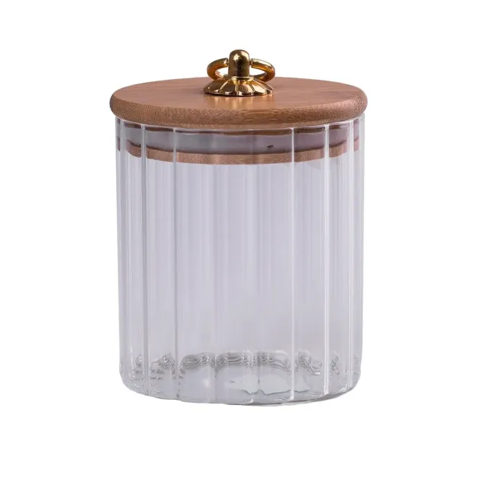 Стеклянная емкость для хранения. Банка для сыпучих продуктов с бамбуковой крышкой. - изображение 1