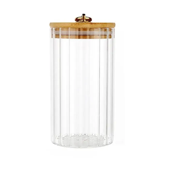 Стеклянная емкость для хранения. Банка для сыпучих продуктов с бамбуковой крышкой. - изображение 1
