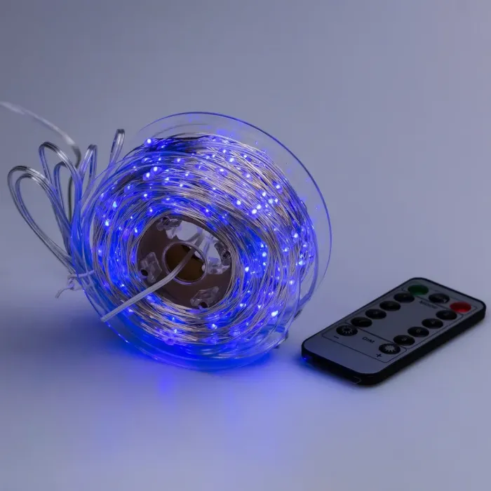 Гірлянда Роса Крапля 50 метрів 500 LED лампочок світлодіодна гірлянда в котушці мідний провід 50 м 8 функцій + пульт синя (1733034BL) - зображення 2