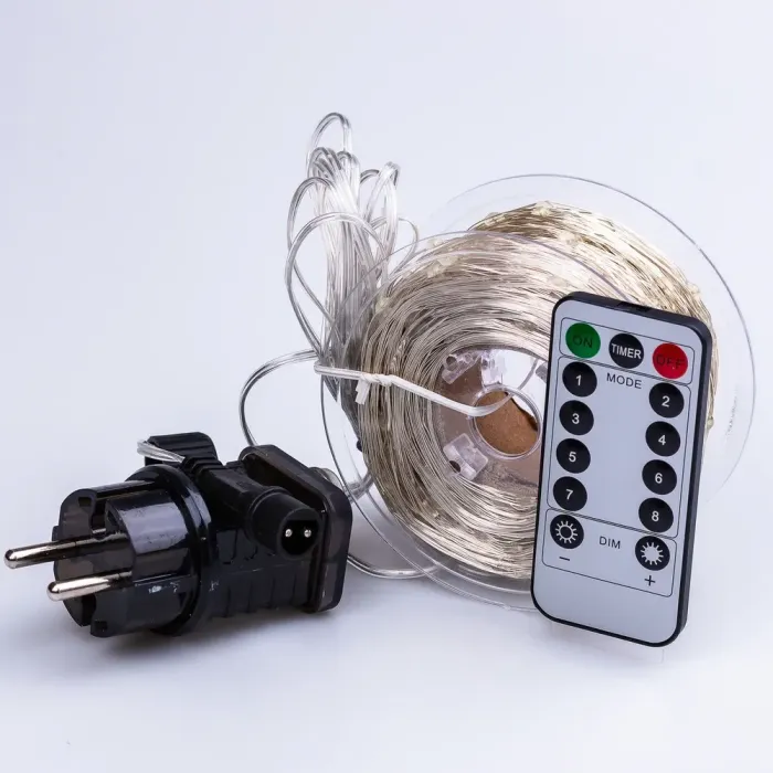 Гірлянда Роса Крапля 50 метрів 500 LED лампочок світлодіодна гірлянда в котушці мідний провід 50 м 8 функцій + пульт синя (1733034BL) - зображення 9