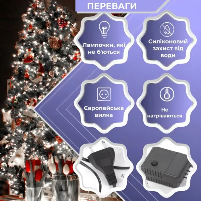 Гірлянда Роса Крапля 50 метрів 500 LED лампочок світлодіодна гірлянда в котушці мідний провід 50 м 8 функцій + пульт біла (1733035W) - зображення 3