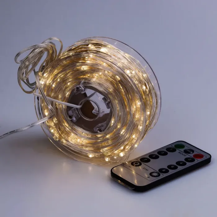 Гірлянда Роса Крапля 50 метрів 500 LED лампочок світлодіодна гірлянда в котушці мідний провід 50 м 8 функцій + пульт жовта (1733036Y) - зображення 2