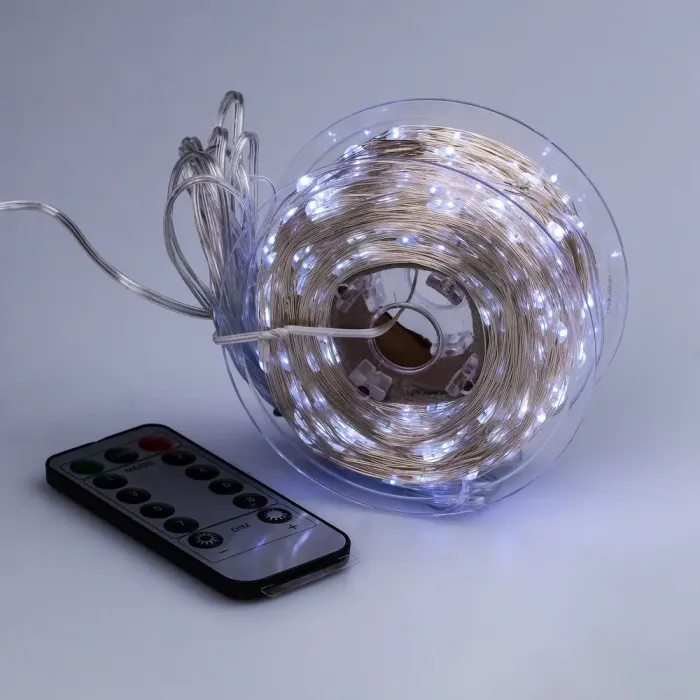 Гірлянда Роса Крапля 100 метров 1000 LED світлодіодна гірлянда в котушці мідний провід 8 функцій + пульт біла (1733039W) - зображення 2