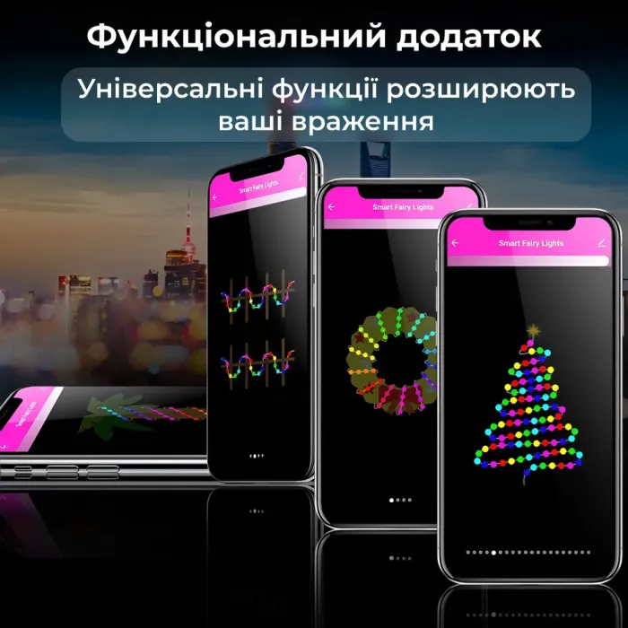 Розумна гірлянда роса 200 LED лампочок світлодіодна управління телефоном і пульт USB зелений провід 2 м 10 ліній кольорова (1733041ML) - зображення 5