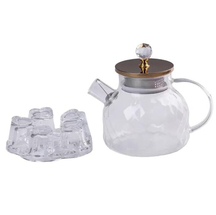 Чайник скляний заварювальний 1 л з підставкою для свічки прозорий (HP142) - зображення 1