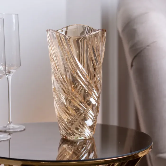 Ваза для цветов стеклянная декоративная декоративная золотая 23,5 см. (HP135) - изображение 1