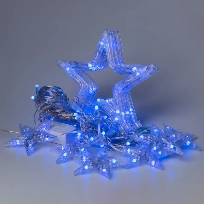 Гірлянда штора 3х0,7 м Зірки на 108 LED лампочок світлодіодна 6 великих та 6 маленьких зірок 9В 8 режимів синя (1733054BL) - зображення 8