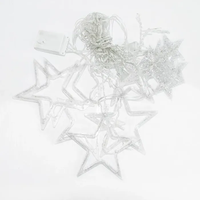 Гірлянда штора 3х0,7 м Зірки на 108 LED лампочок світлодіодна 6 великих та 6 маленьких зірок 9В 8 режимів біла (1733055W) - зображення 2