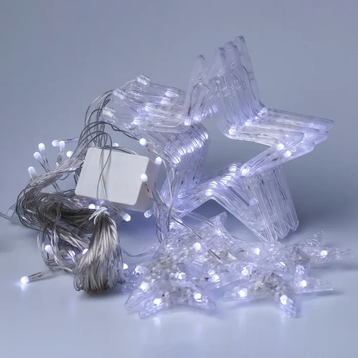 Гірлянда штора 3х0,7 м Зірки на 108 LED лампочок світлодіодна 6 великих та 6 маленьких зірок 9В 8 режимів біла (1733055W) - зображення 8