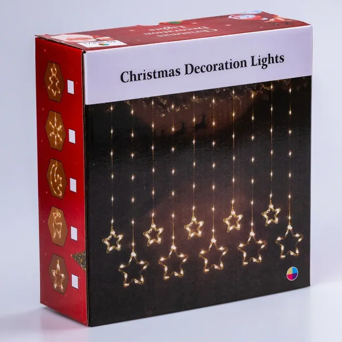 Гірлянда штора 3х0,7 м Зірки на 108 LED лампочок світлодіодна 6 великих та 6 маленьких зірок 9В 8 режимів біла (1733055W) - зображення 9