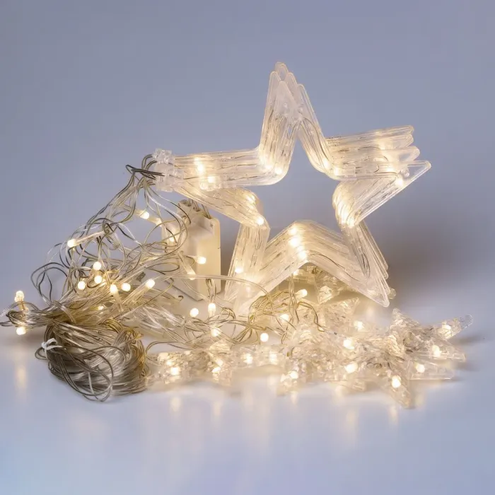 Гірлянда штора 3х0,7 м Зірки на 108 LED лампочок світлодіодна 6 великих та 6 маленьких зірок 9В 8 режимів жовта (1733056Y) - зображення 8