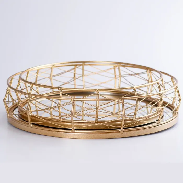 Фруктовниця цукерниця кругла металева кругла із дзеркальною основою набір 2 шт (HP425) - зображення 1