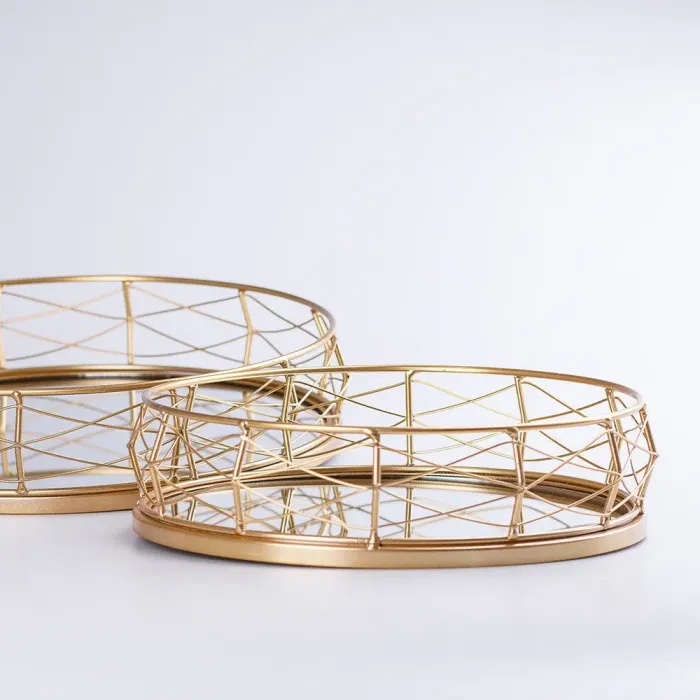 Фруктовниця цукерниця кругла металева кругла із дзеркальною основою набір 2 шт (HP425) - зображення 3