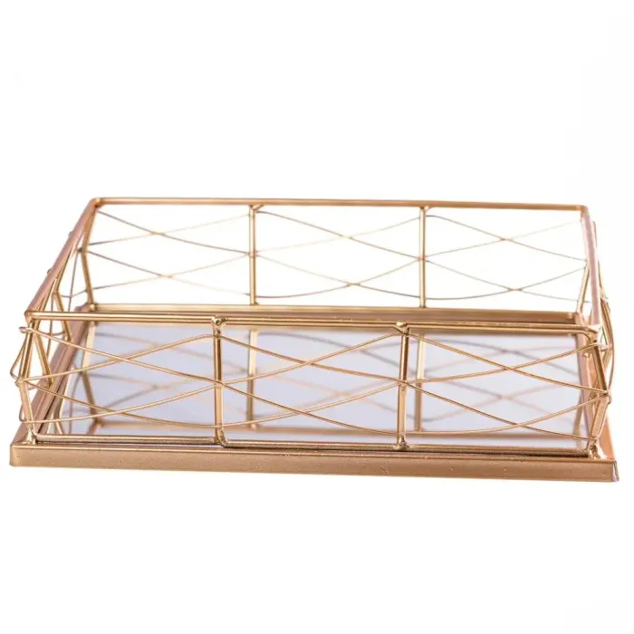 Фруктовниця цукерниця квадратна металева із дзеркальною основою набір 2 шт (HP426) - зображення 1