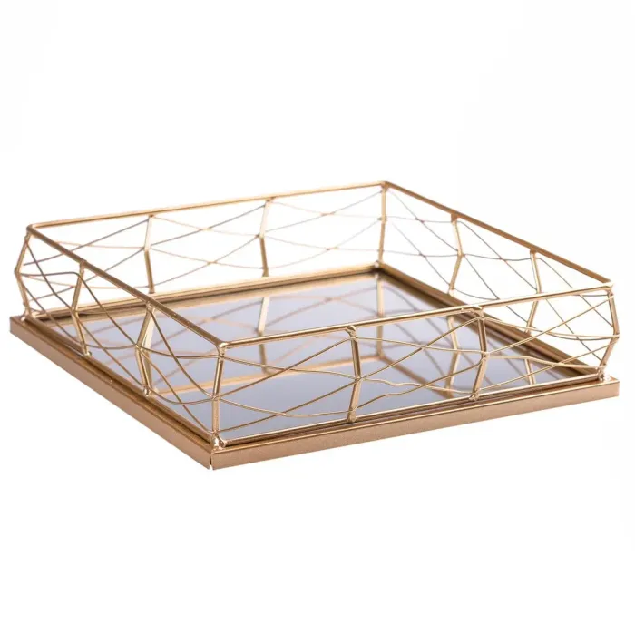 Фруктовниця цукерниця квадратна металева із дзеркальною основою набір 2 шт (HP426) - зображення 3