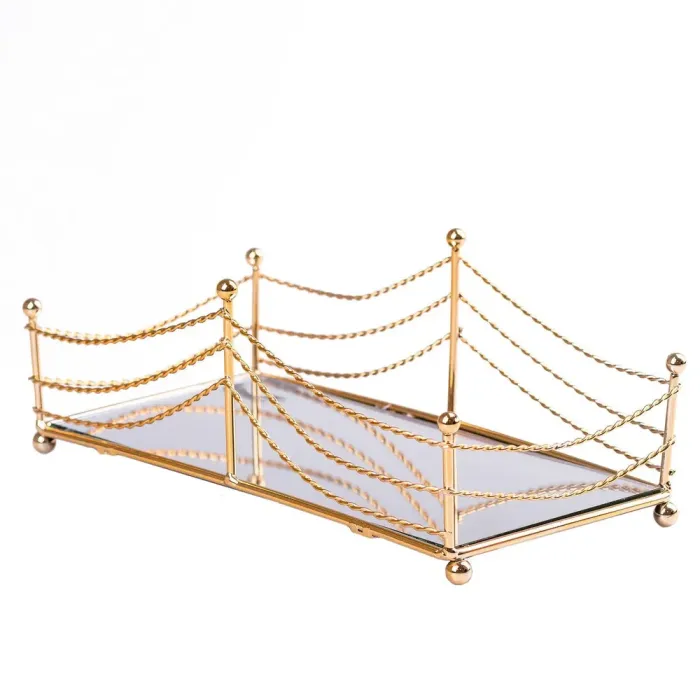 Фруктовниця цукерниця прямокутна металева із дзеркальною основою набір 2 шт (HP427) - зображення 7