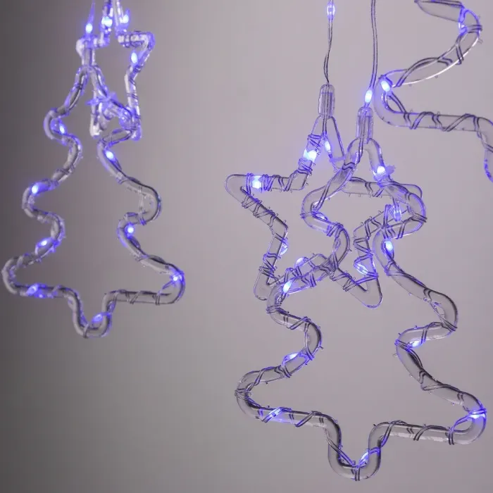 Гірлянда штора 3х0,9 м зірка і ялинка на 120 LED лампочок світлодіодна 8 режимів синя (1733070BL) - зображення 6